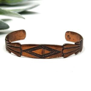Vintage Native American Bell Trading Post Solid Copper Bracelet
